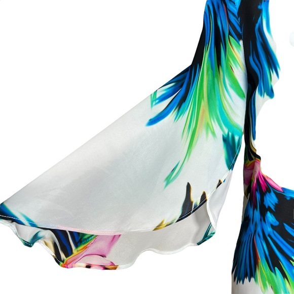 Milly Gorgeous Silk Parrot Dress With Butterfly Sleeves Vibrant Colors Lined 4 - Picture 5 of 16